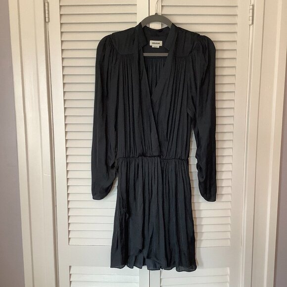 Zadig & Voltaire Reveal Satin Dress black long sleeve mini medium - Picture 2 of 11